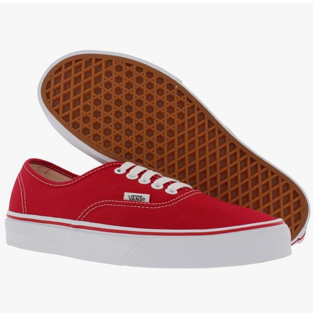 Vans Red Canvas Authentic Sneakers with White Soles